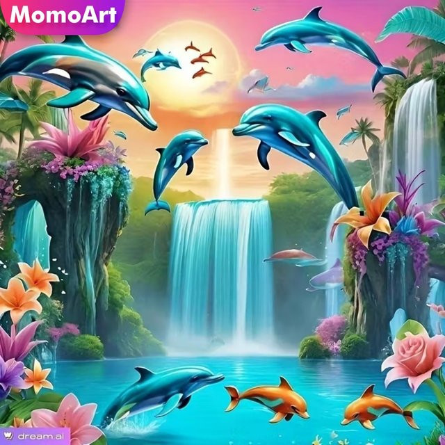 Momoart Diamant-Stickerei Delfin Tierbild, Bastelset - Bild 1