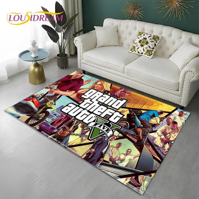 Wucifang Jewelry 3D GTA Gamer Teppich, rutschfeste und waschbare Bodenmatte für Wohnzimmer, Schlafzimmer oder Kinderzimmer, Mehrfarbig, Breite: 120 cm, Tiefe: 160 cm - Bild 1
