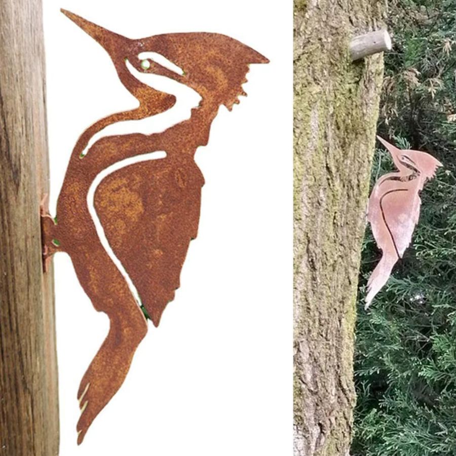 Robin Design Rostige Vogelsilhouetten aus Metall als Specht-Dekoration für den Gartenzaun - Bild 2