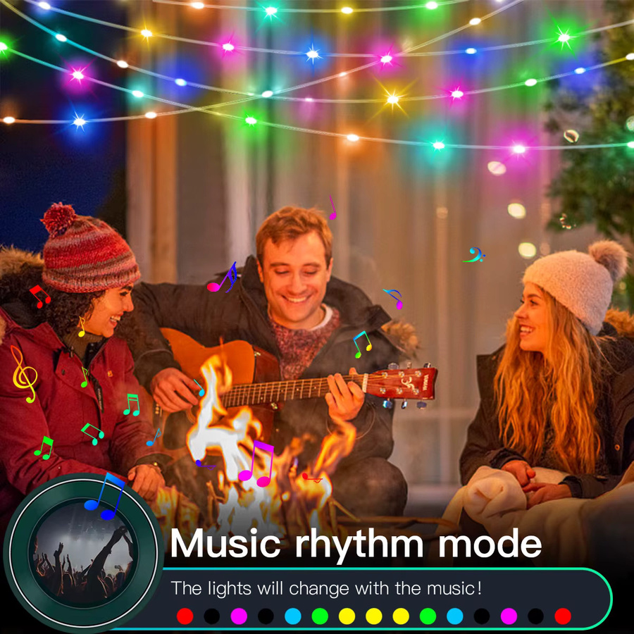 CHNAITEKE RGBIC LED Lichterkette mit Bluetooth App-Steuerung und Fernbedienung, USB-betrieben, Multicolour, für Weihnachten und Festivals - Bild 5