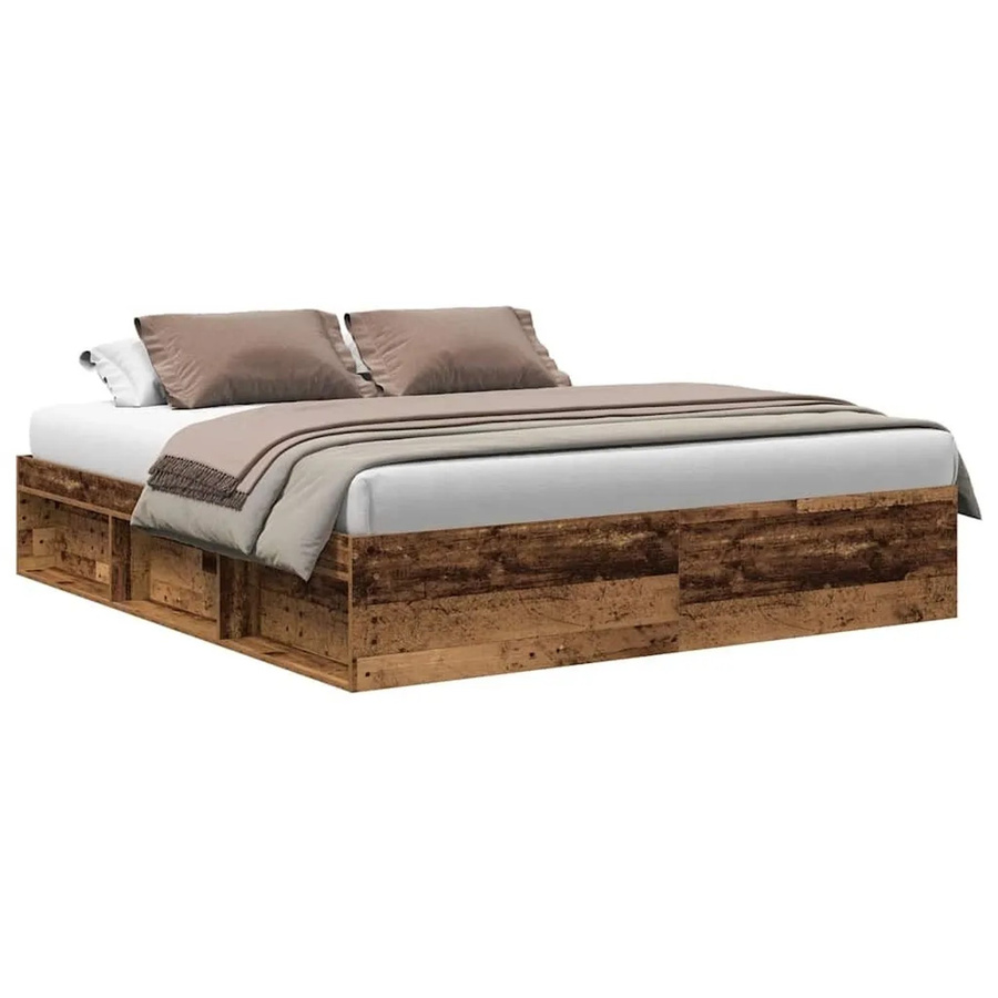 vidaXL Bettgestell in Altholz-Optik aus Kiefernholz und Holzwerkstoff, Farbe: Braun, B/T/H: 200 x 200 x 35 cm - Bild 2
