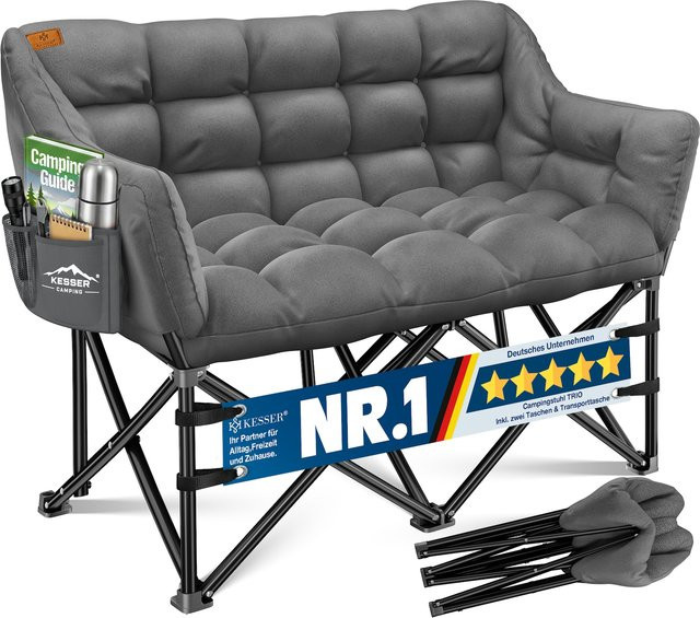 KESSER Campingsofa DUO faltbar, gepolsterte Campingcouch in Grau mit Seitentaschen und Getränkehalter für Outdoor und Indoor - Bild 1