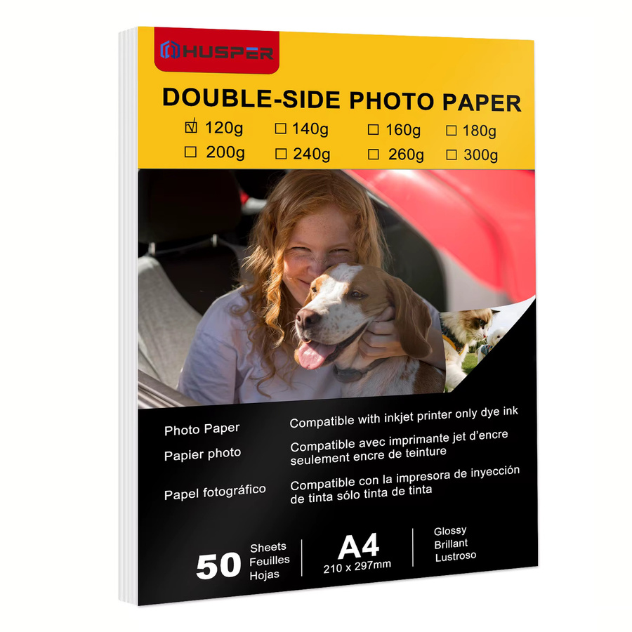HUSPER Doppelseitiges Glänzendes Fotopapier A4 in Weiß, 120g/m², 50 Blatt, kompatibel mit Tintenstrahldruckern - Bild 4