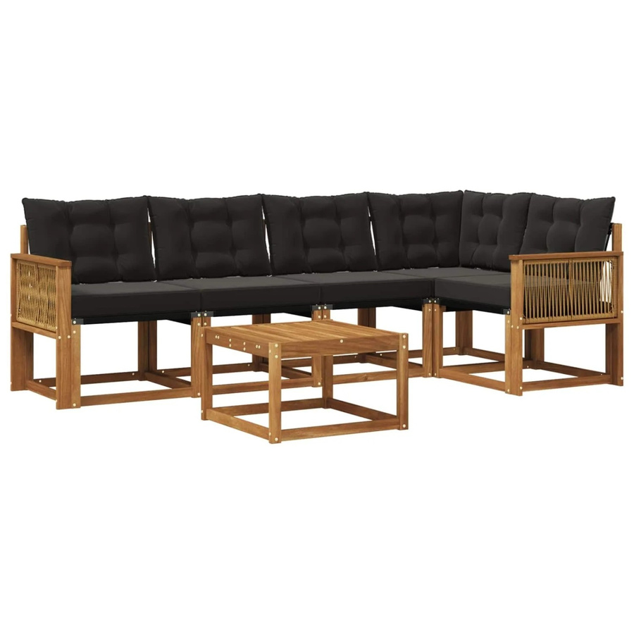 vidaXL Outdoor-Sofagarnitur L-Form aus Akazienholz mit Textilene und 6 Kissen in Natur und Schwarz - Bild 2