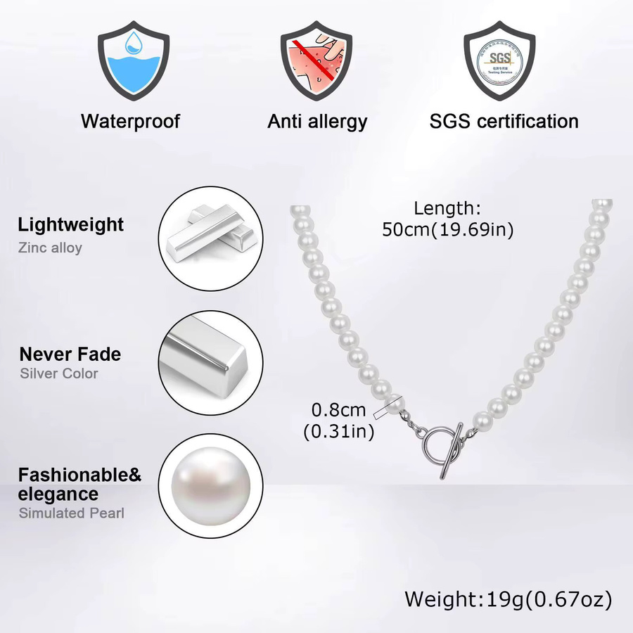 VNOX Perlenkette, weiß, Perle, Unisex, 8 mm - Bild 3