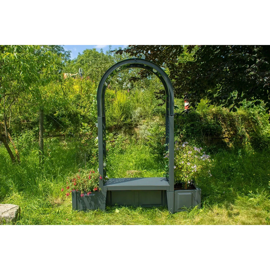 KHW Gartenbank Brüssel aus Kunststoff mit Pflanzkästen in Anthrazit B: 207 cm, H: 49 cm, T: 49 cm - Bild 2