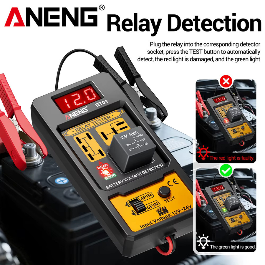 ANENG RT01 Digitaler Relais-Detektor und Batterietester für Fahrzeuge, 11–25 V, Schwarz - Bild 2
