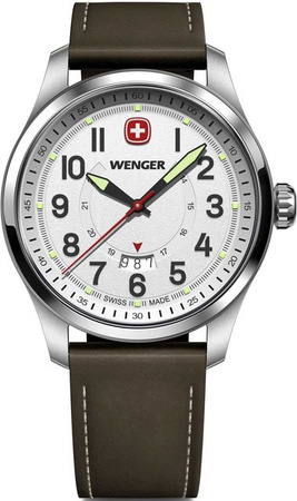 Wenger Herrenuhr Terragraph, Quarz, Edelstahlgehäuse, 43 mm, Leder, Silber