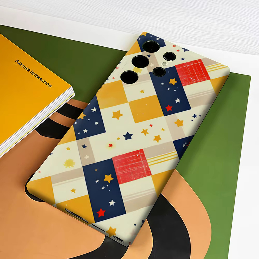 Potdemiel Handyhülle mit Retro Sternen-Schachbrett Design für Samsung Galaxy S26 S25 S24 S23 Ultra Plus, stoßfeste Doppelschicht Rückabdeckung, Mehrfarbig - Bild 5