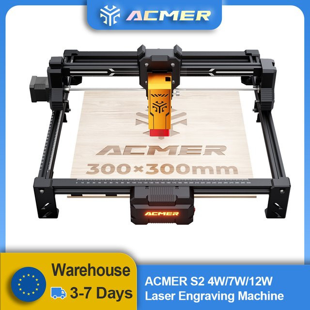 ACMER S2 Laser-Gravur- und Schneidemaschine mit Blaulicht-Diode in Schwarz, Arbeitsbereich: 30 x 30 cm, CNC-Holzschneidewerkzeug und DIY-Logodrucker - Bild 1