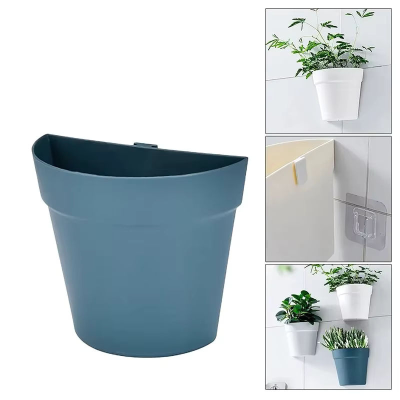 Halbkreisförmiger Wand-Blumentopf aus Kunststoff in Beige für Garten und Balkon B/H/T: 16,3 x 14,7 x 8,0 cm - Bild 5