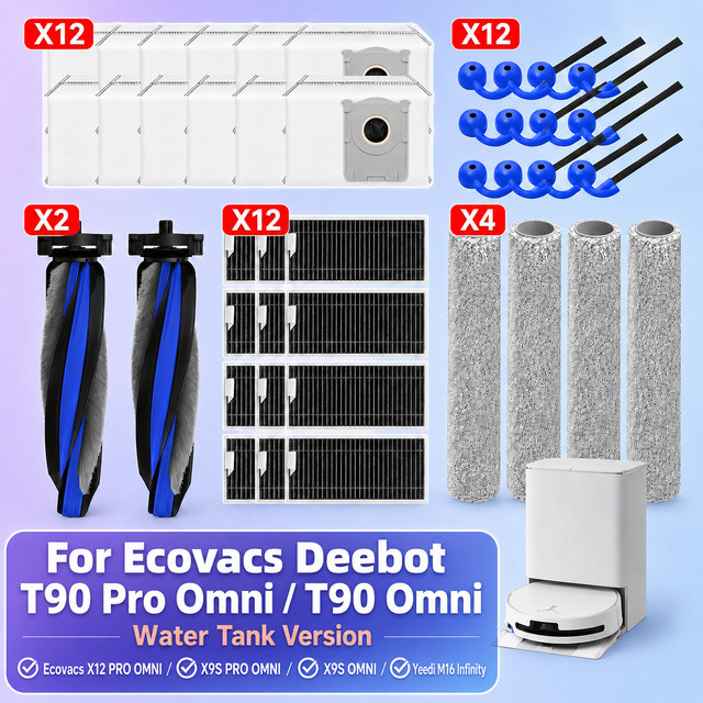 OSSIEAO Zubehör-Set für Ecovacs T90 Pro Omni, T90 Omni, X12 PRO OMNI, X9S Pro Omni, X9S Omni und Yeedi M16 Infinity mit Hauptbürste, Seitenbürste, Filter, Staubbeutel und Wischtuch - Bild 1