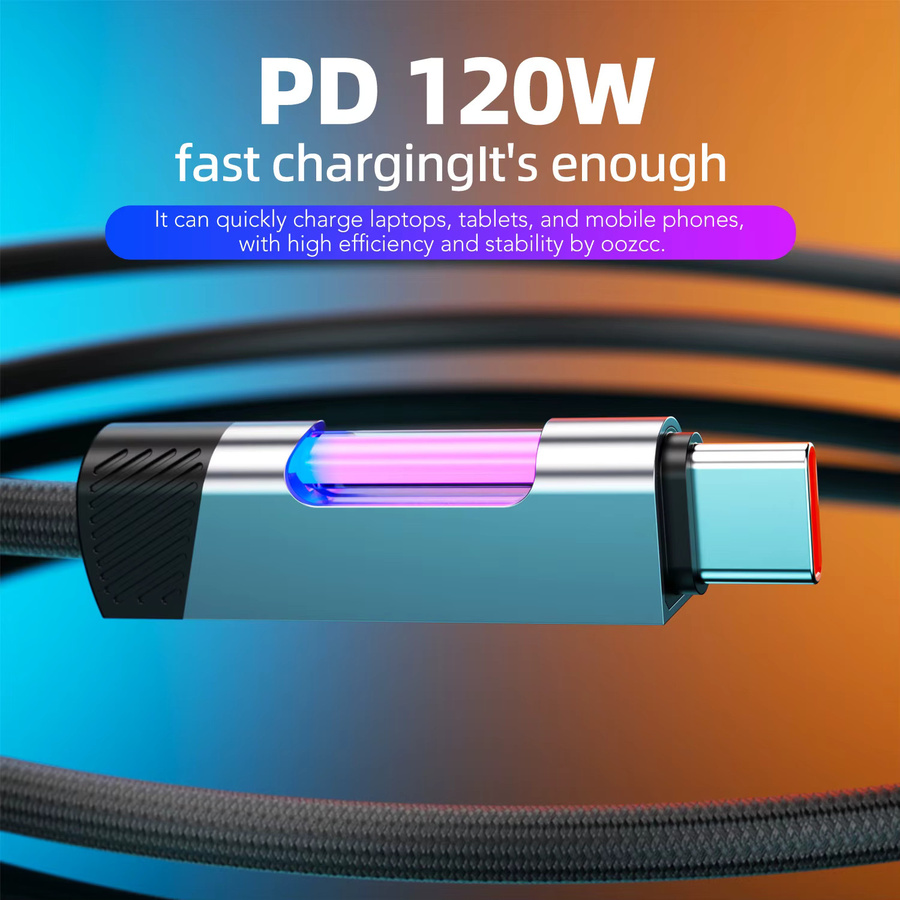 Oozcc RGB-Schnellladekabel mit USB-Typ-C und USB-Typ-A, 120 W, 6 A, Multicolour - Bild 2
