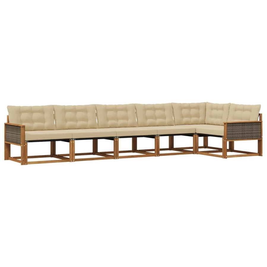 vidaXL Outdoor-Sofagarnitur L-Form aus Akazienholz mit Kissen, Beige und Natur, 6-teilig - Bild 2