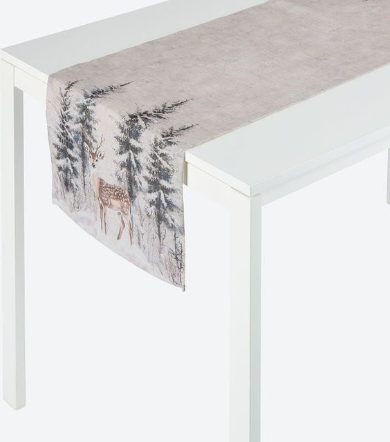 NKD Tischläufer aus Polyleinen in Beige mit grafischem Muster, B/H: 40 x 140 cm - Bild 1
