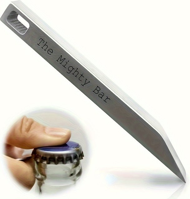 Mighty Bar Taschenmesser und Flaschenöffner aus Edelstahl in Silber – Robuster EDC-Schlüsselanhänger und Multitool - Bild 1