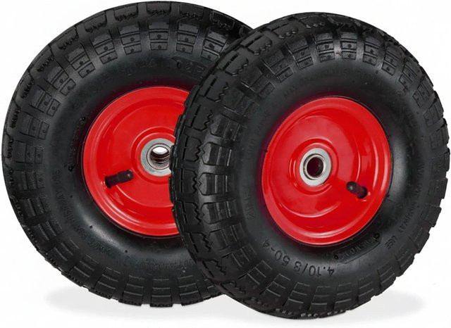 Relaxdays Sackkarrenräder aus Gummi und Stahl, luftbereift und kugelgelagert, 2er Set, Farbe: Schwarz/Rot, B/T/H: 26 x 8,5 cm - Bild 1