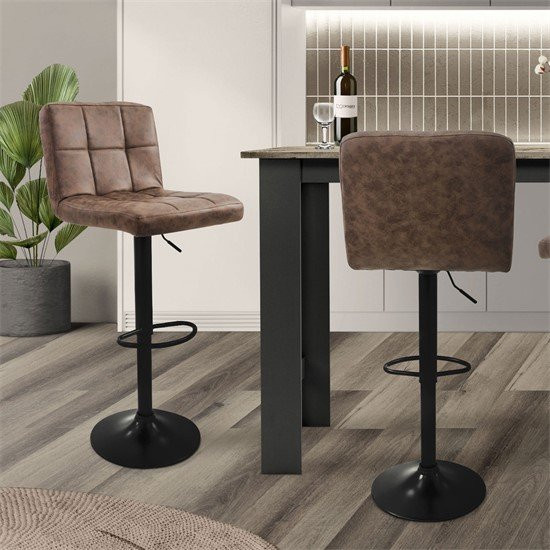 ML-Design Barhocker 2er Set Braun aus Kunstleder mit Rückenlehne und Fußstütze höhenverstellbar - Bild 2