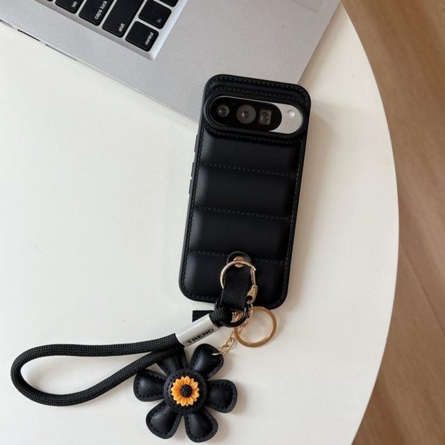 Cartoon Sonnenblume Handyhülle mit Lanyard und Handgelenkband aus weichem TPU für Google Pixel 9 8 7 6 Pro 5 4 3 9A 7A 6A 5A 4A 3A in Schwarz - Bild 1