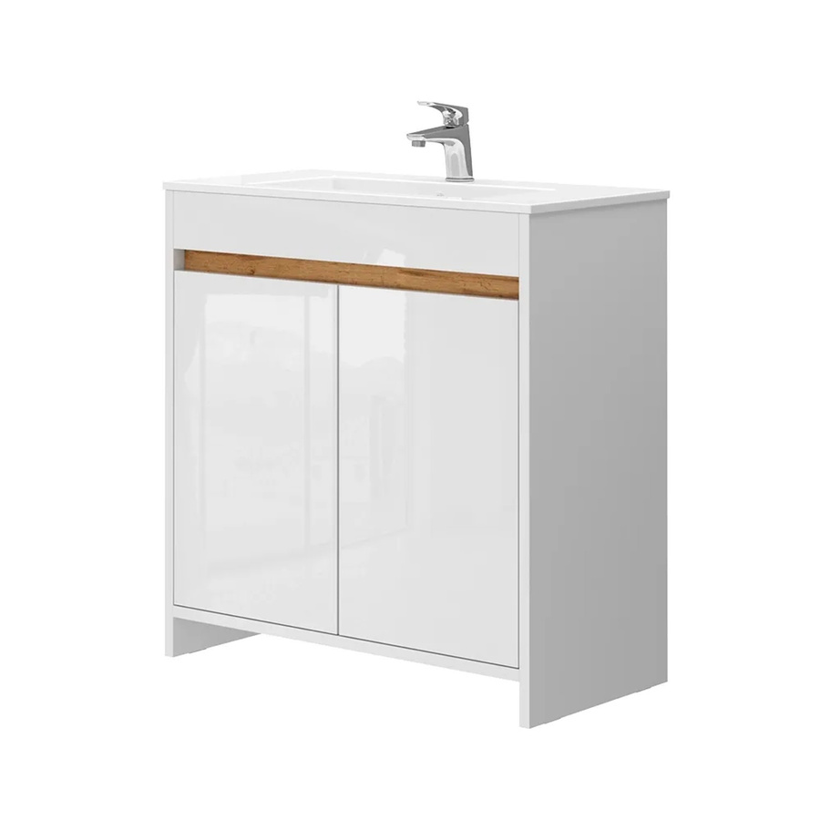 Vicco Badmöbel-Set Lemgo Waschbecken mit Unterschrank in Weiß Hochglanz, Breite: 80 cm - Bild 2