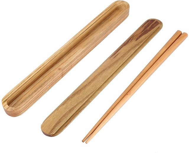 Tragbare Holzstäbchen mit ausziehbarer Stäbchenbox von CosyHome in brauner Holzoptik - Bild 1