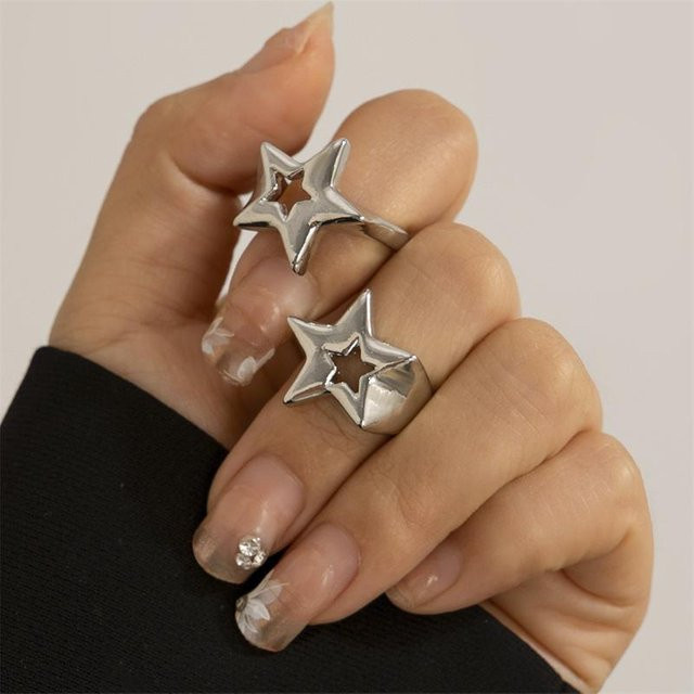 Ring Hohle Sterne, Messing, Silber, Unisex - Bild 1