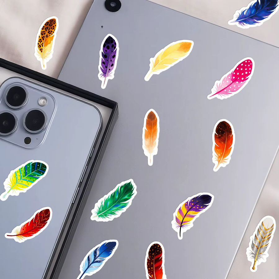 56 oder 112 Stück Feder Graffiti Aufkleber im Retro Aquarell Design für DIY Schreibwaren, Telefon und Gepäck, Mehrfarbig - Bild 4