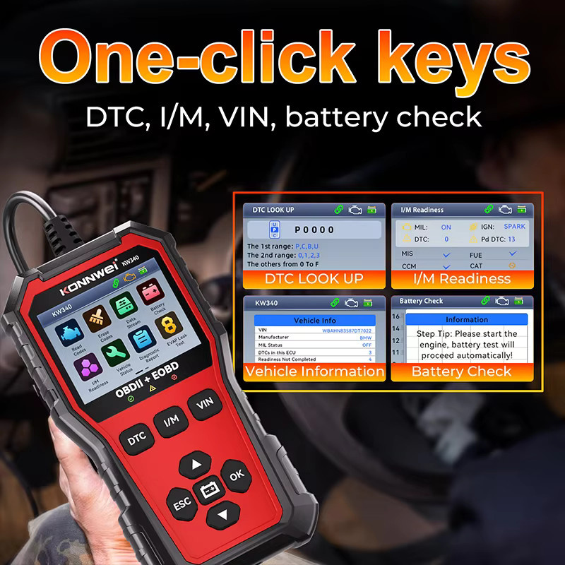 KONNWEI KW340 Bluetooth OBD2 Diagnosegerät für CAN EOBD mit Motor-Batterietest, Fehlercode-Löschung und Echtzeit-Daten zur O2-Inspektion - Bild 3