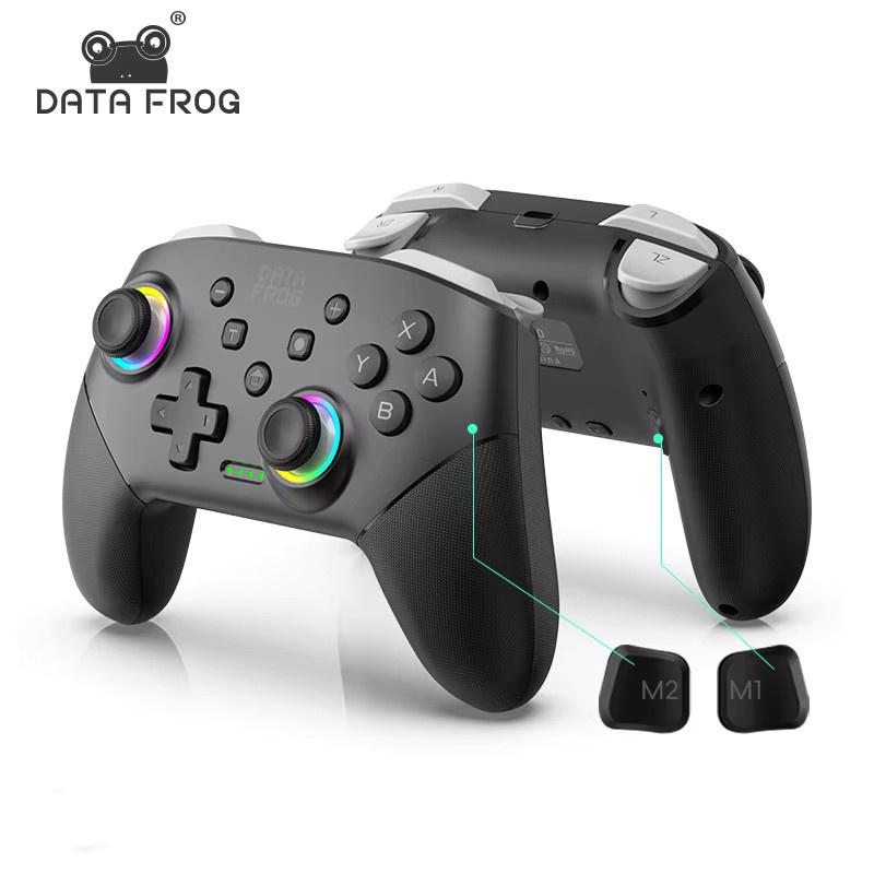 Data Frog Wireless Controller für Nintendo Switch OLED/LITE und PC, Pro Gamepad mit RGB-Licht und programmierbarer Turbo-Funktion, Schwarz - Bild 4