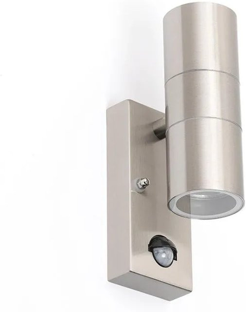 QAZQA Außenwandleuchte aus Edelstahl in Silber mit Bewegungssensor und Up-Down-Lichteffekt, IP44, GU10 - Bild 1