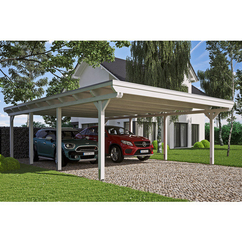 Skan Holz Doppelcarport Emsland aus Leimholz in Weiß mit EPDM Dachbahn, B: 613 cm, T: 846 cm, H: 248 cm - Bild 3
