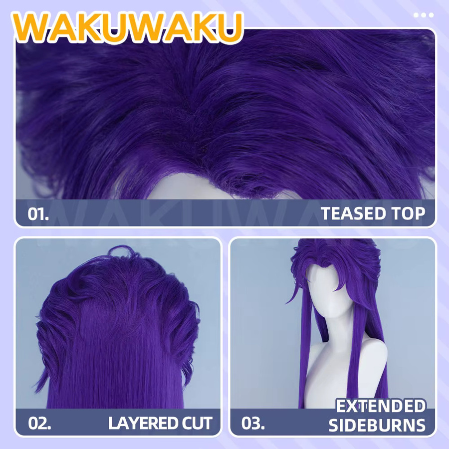 WakuWaku Jester Cosplay Perücke, lila, lange Haare, 90cm - Bild 2