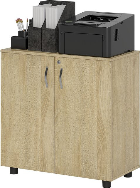 Vinsetto Dokumentenschrank Aosom mit Schloss, Büroschrank mit 2 Türen und 2 Regalen, Niedriger Aktenschrank in Eiche, B/T/H: 80 x 40 x 80 cm - Bild 1