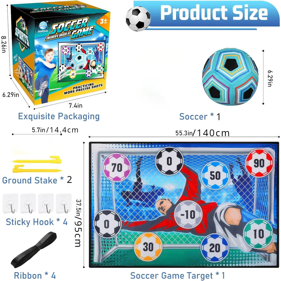 SONGYI Fußballspiel-Set, Hinterhof-Wurf-Fußballtorspiel, mit 1 Klettverschlussball, ab 3 Jahren - Bild 2