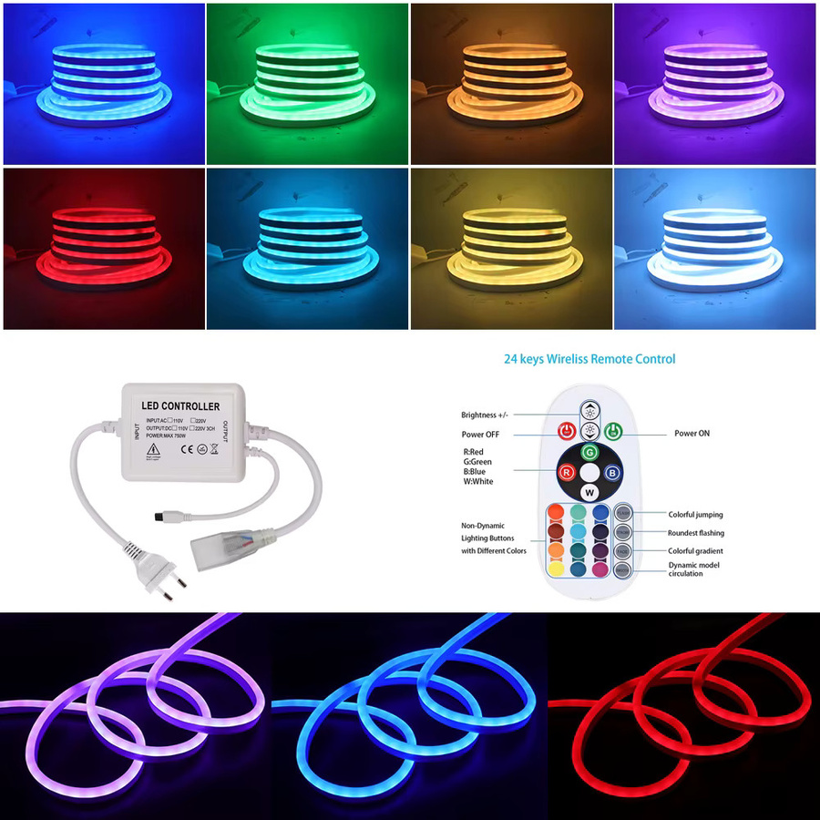 XUNATA RGB Neon LED Band Streifen mit Fernbedienung, Wasserdichtes Silikon Neon Seil, 220V SMD 5050 2835, Multicolour - Bild 3