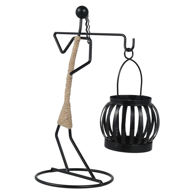 Binchi Lighting Appliances Kerzenhalter aus Metall in skandinavischem Design mit abstrakter Menschenfigur in Schwarz - Bild 4