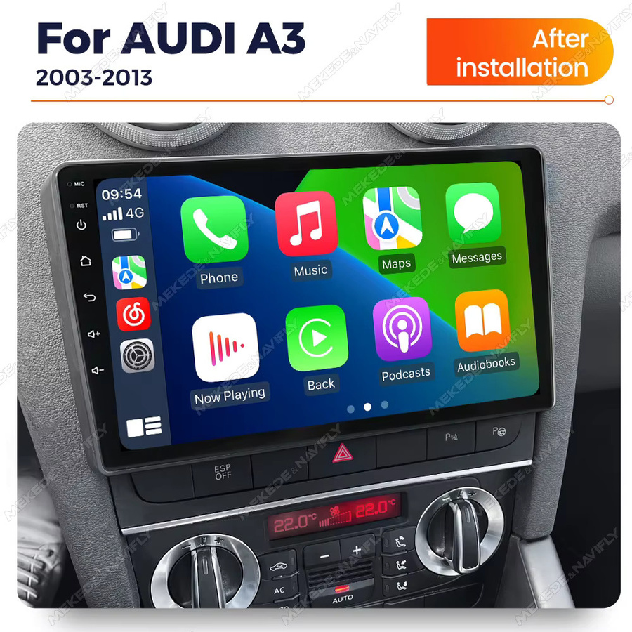 NaviTree Android 14 Autoradio für Audi A3 8P (2003-2013) mit GPS, CarPlay, DVR Monitor und Rückfahrkamera in Schwarz - Bild 2