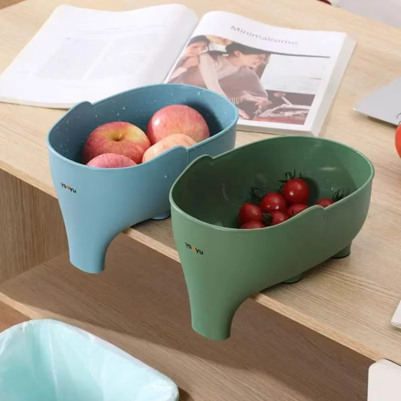 Gelber Elefanten-Abflusskorb aus Kunststoff als Mehrzweck-Sieb für die Küche und zum Waschen von Obst und Gemüse - Bild 3