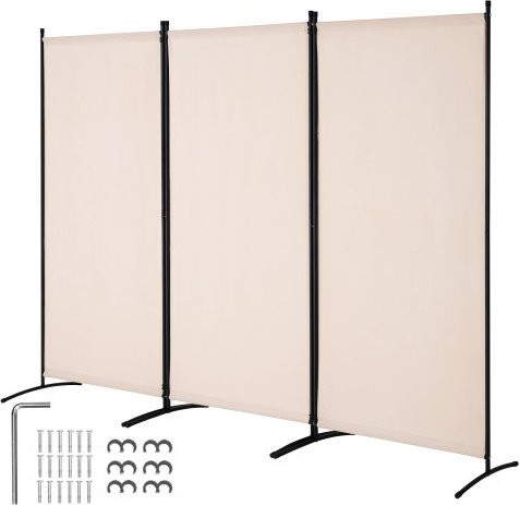 VEVOR Raumteiler mit 3 Paneelen aus Eisen und Oxford-Gewebe, faltbarer Sichtschutz und freistehende Trennwand für Büro, Schlafzimmer oder Arbeitszimmer, Beige, H x B x T: 184 x 260 x 52 cm - Bild 1