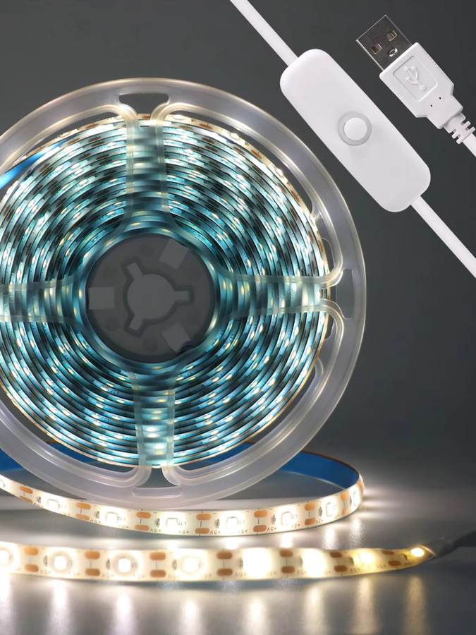 KISUFU RGB LED-Streifenleuchte mit USB-Anschluss und Schalter, 5V, 60 LEDs/m, Schwarz, ideal als Unterbauleuchte oder Nachtbeleuchtung - Bild 6