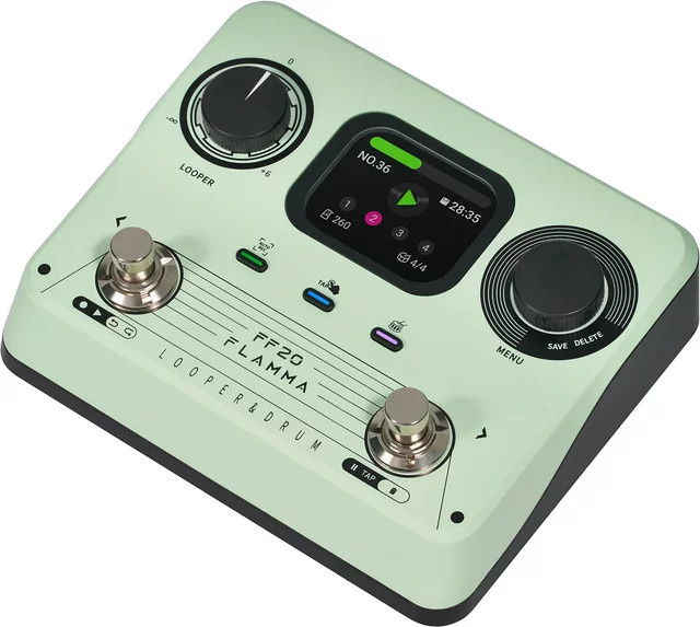 Flamma FF20 All-In-One Looper und Drum Machine Pedal in Grün mit 220 Rillen, 100 Loops und Stereo I/O - Bild 1