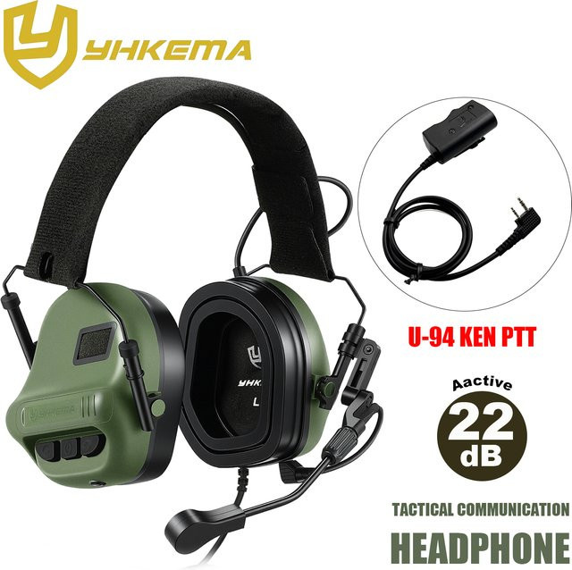 YHKEMA E70 Taktisches Schieß-Headset mit U94 PTT für Kenwood in Schwarz mit aktiver Geräuschunterdrückung für Jagd und Airsoft - Bild 1