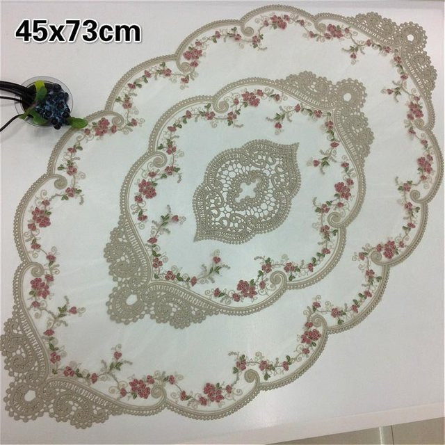 Yiran Furniture Ovale Tischdecke mit europäischer Spitze und floraler Stickerei, Grau, B: 73 cm, T: 45 cm - Bild 1