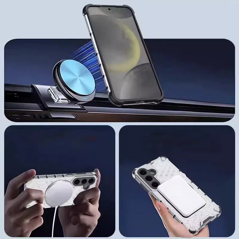 Magnetische Kristall Honeycomb Hülle für Samsung Galaxy S26 Ultra, S26 Plus und S26 in Transparent mit MagSafe Kompatibilität und stoßfestem Luftkissen - Bild 3