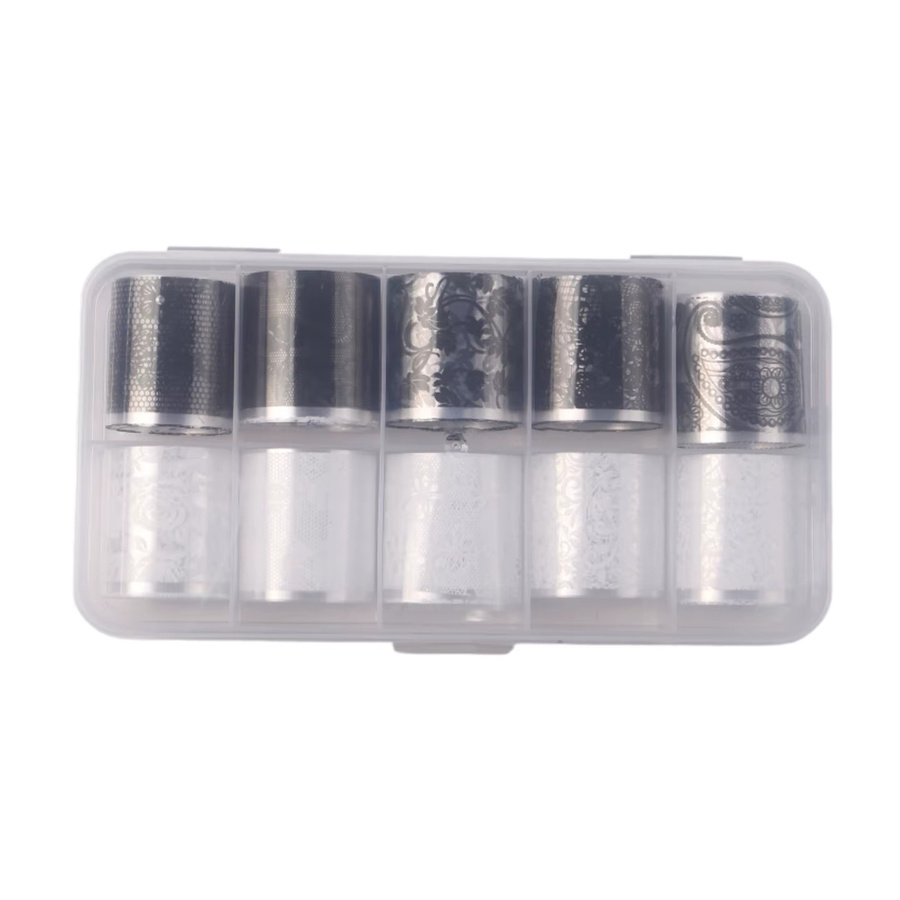 TSZS Nageltransferfolien, 10 Rollen, Weiß und Schwarz, Blumen-Design - Bild 2