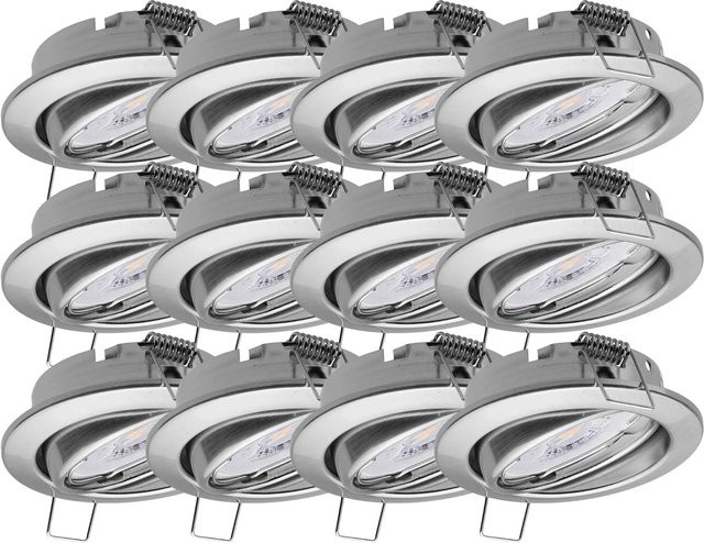 Oktaplex 12er Set Einbauleuchten Dijon schwenkbar mit LED Modul in Warmweiß, Edelstahl Gebürstet, Silber - Bild 1