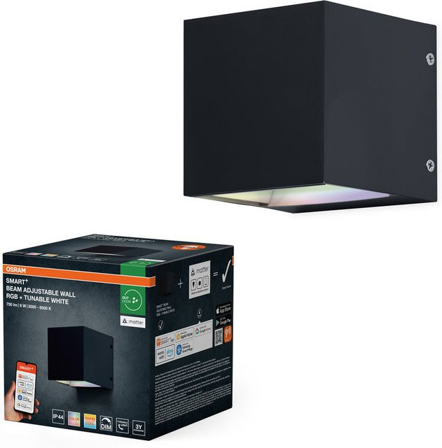OSRAM SMART+ Matter LED Wandleuchte Schwarz, 8W, 320lm, RGBW, dimmbar, IP44 Außenleuchte für Garten und Terrasse mit WiFi, Alexa und Google Assistant - Bild 1