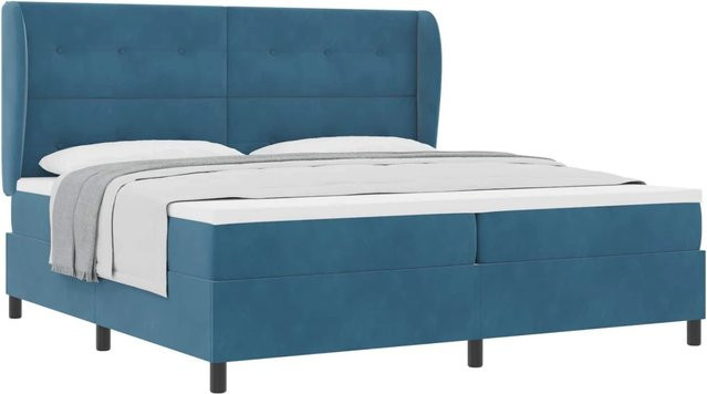 vidaXL Boxspringbett mit Matratze und Taschenfederkern in Dunkelblau, B/T/H: 200 x 200 x 280 cm - Bild 1