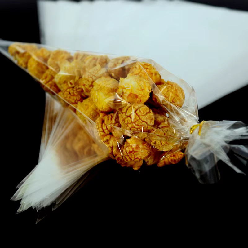 WEIGAO Transparente kegelförmige Zellophan-Süßigkeitstüten mit gedrehten Bändern für Popcorn und Snacks, 50 Stück - Bild 2