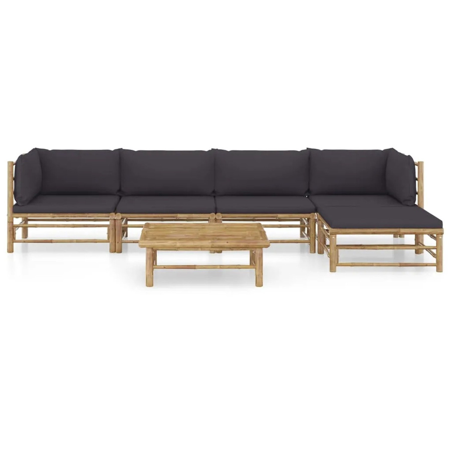 vidaXL 6-tlg Garten-Lounge-Set aus Bambus mit dunkelgrauen Kissen Modell 3 - Bild 2